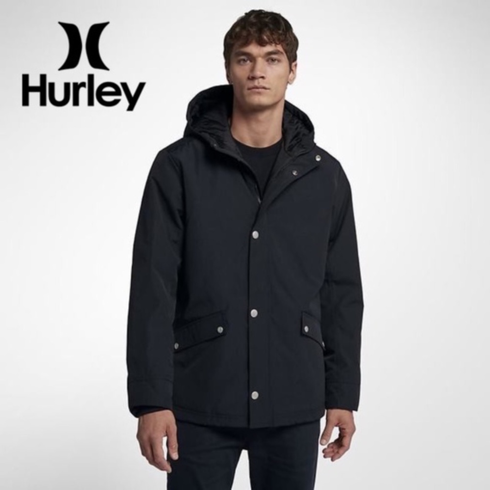 Hurley Timber Black Hooded Jacket Water Resistant